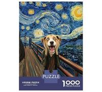 Jigsaw Puzzle for Adults 1000 Pieces Dog Scream Starry Night Parody Adult Jigsaw Puzzle Hands-on Game Pattern Assembly Unique Gifts for Birthday And Christmas 38x26cm/1000pcs