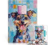 Jigsaw Puzzle for Adults 1000 Pieces Dog with Toilet Paper Hat Lustige Spiele Die Liebe zwischen Paaren stärken38x26cm