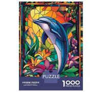 Jigsaw Puzzle for Adults 1000 Pieces Dolphin Stained Glass Puzzles for Adults Relax Games Pattern Assembly for Is Ideal As A Gift 70x50cm/1000pcs