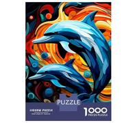 Jigsaw Puzzle for Adults 1000 Pieces Dolphins in Abstract Colorful Ocean Puzzle for Adults Relaxing Games For Family Fun Difficult And Challenge 70x50cm/1000pcs