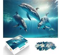 Jigsaw Puzzle for Adults 1000 Pieces dolphins swimming Intellektuelles Spiel Wanddekoration Einzigartige Geburtstags- und Weihnachtsgeschenke38x26cm