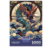 Jigsaw Puzzle for Adults 1000 Pieces Dragon in A Circular Frame with Waves Jigsaw for Adults Relax Games Hand Speed Race Difficult And Challenge 52x38cm/1000pcs