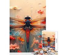 Jigsaw Puzzle for Adults 1000 Pieces Dragonfly with Flowers Toy Wall Decor Funny Gift Educational Games with Fully Interlocking Randomly Shaped Pieces Size 38x52cm