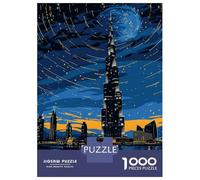 Jigsaw Puzzle for Adults 1000 Pieces, Dubai Skyline at Night Art Artwork, Stress Relief Activity, Winter Indoor Entertainment, Durable Puzzle Pieces, 38x26cm/1000pcs