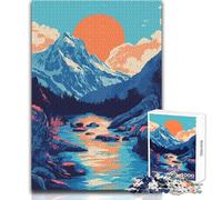 Jigsaw Puzzle for Adults 1000 Pieces Early Morning Snow Mountain River Minimalist Art Illustration Beautiful Design Game Perfect Decoration Gift Birthday Size 50x75cm