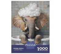 Jigsaw Puzzle for Adults 1000 Pieces, Elephant in A Tub Artwork, Mindfulness Activity, Festive Season Fun, Premium Thick Cardboard, 38x26cm/1000pcs