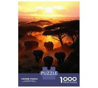 Jigsaw Puzzle for Adults 1000 Pieces Elephants at Sunset in African Savannah Jigsaw for Adults Relax Games Hand Speed Race Difficult And Challenge 38x26cm/1000pcs