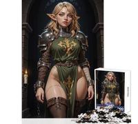 Jigsaw Puzzle for Adults 1000 Pieces Elf Warrior in Stone Archway DIY Toys Funny Gift Educational Game Improving Love between Couples Size 38x52cm