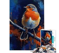 Jigsaw Puzzle for Adults 1000 Pieces European Robin Bird on Branch Painting Educational Game Learning Educational Toys Great Gifts And Toys for The Whole Family (Size 38x52cm)