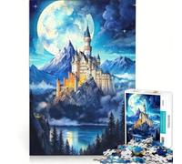 Jigsaw Puzzle for Adults 1000 Pieces Fantasy Castle Under Moonlight, Relaxing Games, Difficult Hard, Wishlist with Santa Claus 38x26cm