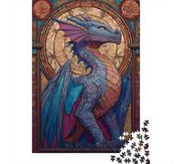 Jigsaw Puzzle for Adults 1000 Pieces Fantasy Dragon Stained Glass Artwork-1 Adult Jigsaw Puzzle Relaxing Games Wall Decoration for Is Ideal As A Gift 38x26cm/1000pcs
