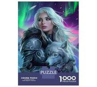 Jigsaw Puzzle for Adults 1000 Pieces Fantasy Warrior Woman with Wolf Jigsaw Puzzle Relaxing Games Wall Decoration Difficult And Challenge 38x26cm/1000pcs