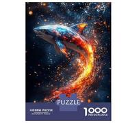 Jigsaw Puzzle for Adults 1000 Pieces Fiery Shark in Dark Space Jigsaw for Adults Relax Games Hand Speed Race Difficult And Challenge 38x26cm/1000pcs