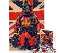 Jigsaw Puzzle for Adults 1000 Pieces Firefighter with Union Jack Practical Game Wall Decoration DIY Toys Suitable for Desktop Decoration (38x26cm)