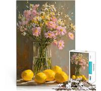 Jigsaw Puzzle for Adults 1000 Pieces Floral Still Life with Lemons Präzisionsschnitt Geeignet für die Schreibtischdekoration75x50cm