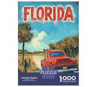 Jigsaw Puzzle for Adults 1000 Pieces Florida Road Trip Travel Poster Jigsaw Puzzle Relax Games Precision Cutting Parent-child Interaction 52x38cm/1000pcs