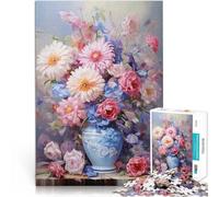 Jigsaw Puzzle for Adults 1000 Pieces flowers in blue vase Stress Reliever Staycation Kill time Unique Birthday and Gifts 26x38cm