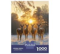 Jigsaw Puzzle for Adults 1000 Pieces Four Deer at Sunset Puzzles for Adults Relax Games Pattern Assembly for Is Ideal As A Gift 52x38cm/1000pcs