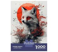 Jigsaw Puzzle for Adults 1000 Pieces Fox And Red Moon Digital Art Jigsaw Puzzle Relax Games Precision Cutting Parent-child Interaction 38x26cm/1000pcs
