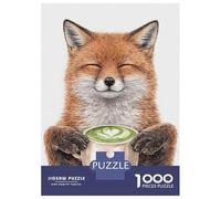 Jigsaw Puzzle for Adults 1000 Pieces Fox Enjoying Matcha Latte Adult Jigsaw Puzzle Family Game Enhance Memory Parent-child Interaction 70x50cm/1000pcs