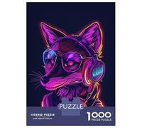 Jigsaw Puzzle for Adults 1000 Pieces Fox Headphones Neon Teenager Puzzles Fun Games Analysis And Logic Difficult And Challenge 70x50cm/1000pcs
