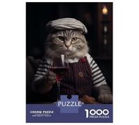Jigsaw Puzzle for Adults 1000 Pieces French Chef Cat Red Wine Jigsaw Puzzle Relax Games Precision Cutting Parent-child Interaction 38x26cm/1000pcs