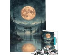 Jigsaw Puzzle for Adults 1000 Pieces Full Moon over Torii Gate Japanese Landscape Educational Game Learning Educational Toys Great Gifts And Toys for The Whole Family (Size 38x26cm)
