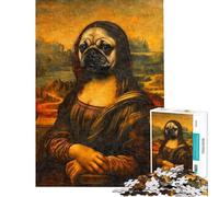 Jigsaw Puzzle for Adults 1000 Pieces Funny Pug Mona Lisa Jigsaw for Adults Relax Games Perfect Decoration for Is Ideal As A Gifts (Size 50x75cm)