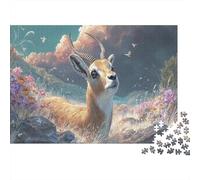 Jigsaw Puzzle for Adults 1000 Pieces Gazelle in Mountain Wildflower Field Impossible Difficult Challenging Men Women, Wildlife Home Decoration 52x38cm/1000pcs