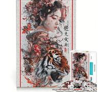 Jigsaw Puzzle for Adults 1000 Pieces Geisha with A Tiger, Relaxing Games, Train Your Brain And Hands, Unique Birthday And Gifts 38x26cm