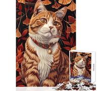 Jigsaw Puzzle for Adults 1000 Pieces Ginger Cat And Ginko Tree Toy Wall Decor Art Work Gift Educational Games Difficult And Challenge (Size 50x75cm)