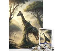 Jigsaw Puzzle for Adults 1000 Pieces Giraffe in A Misty Forest Home Decoration Toys Art Work Gift Family Games with Fully Interlocking Randomly Shaped Pieces Size 50x75cm