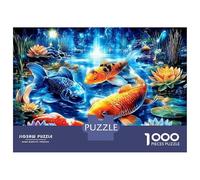 Jigsaw Puzzle for Adults 1000 Pieces Glowing Koi Fish Pond Adult Jigsaw Puzzle Hands-on Game Pattern Assembly Unique Gifts for Birthday And Christmas 38x26cm/1000pcs