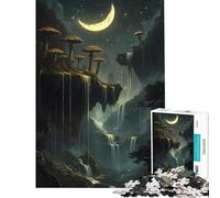 Jigsaw Puzzle for Adults 1000 Pieces Glowing Mushrooms Forest And Waterfalls Under A Crescent Moon Educational Game Learning Educational Toys Great Gifts And Toys for The Whole Family