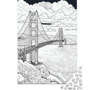 Jigsaw Puzzle for Adults 1000 Pieces Golden Gate Bridge Coloring Book Adult Jigsaw Puzzle Relaxing Games Wall Decoration for Is Ideal As A Gift 38x26cm/1000pcs