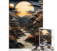 Jigsaw Puzzle for Adults 1000 Pieces Golden Japanese Eclipse Educational Toy Secret Santa Gifts Fun Games Improving Love between Couples Size 50x75cm