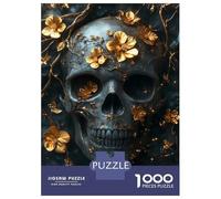 Jigsaw Puzzle for Adults 1000 Pieces Golden Skull with Flowers Jigsaw for Adults Relax Games Hand Speed Race Difficult And Challenge 52x38cm/1000pcs