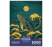 Jigsaw Puzzle for Adults 1000 Pieces Golden Whale in Teal Ocean Art Jigsaw Puzzle Relaxing Games Difficult Challenge Unique Gifts for Birthday And Christmas 52x38cm/1000pcs