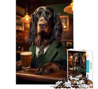 Jigsaw Puzzle for Adults 1000 Pieces Gordon Setter in The Pub Brain Teaser Game Toy Intellectual Game Great Gifts for Games Improve Memory (Size 38x52cm)