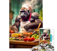 Jigsaw Puzzle for Adults 1000 Pieces Gorilla Cooking Kitchen Educational Game Learning Educational Toys Great Gifts And Toys for The Whole Family (Size 38x52cm)
