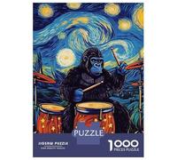 Jigsaw Puzzle for Adults 1000 Pieces Gorilla Drummer Starry Night Jigsaw Puzzle Relaxing Games Wall Decoration Difficult And Challenge 52x38cm/1000pcs