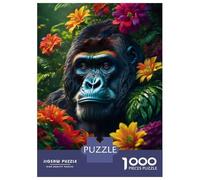 Jigsaw Puzzle for Adults 1000 Pieces Gorilla in Flowers Jigsaw Puzzle Relax Games Precision Cutting Parent-child Interaction 38x26cm/1000pcs