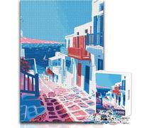 Jigsaw Puzzle for Adults 1000 Pieces Greece Village Minimalist Impossible Game Home Decoration Gift For Birthdays Size 38x52cm