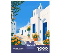 Jigsaw Puzzle for Adults 1000 Pieces Greek Island Street with Cat Jigsaw Puzzle Brain Teaser Game For Family Fun Parent-child Interaction 38x26cm/1000pcs