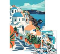 Jigsaw Puzzle for Adults 1000 Pieces Greek Island Village Educational Game Learning Educational Toys Great Gifts And Toys for The Whole Family (Size 38x52cm)