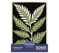 Jigsaw Puzzle for Adults 1000 Pieces, Green Fern Leaf Illustration Artwork, Premium Puzzle Challenge, Gift for Adults, Precision Cut Pieces, 52x38cm/1000pcs