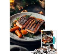 Jigsaw Puzzle for Adults 1000 Pieces Grilled Salmon with Roasted Carrots Jigsaw Puzzle 1000 Anti-Stress Toys Wall Art Birthday Present,Travel Gifts, (50x75cm)