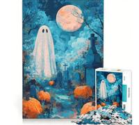 Jigsaw Puzzle for Adults 1000 Pieces Halloween Ghost in Graveyard with Pumpkins, Educational Games, For Family Fun, Artists' Collection, Fine Arts 50X75CM