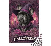 Jigsaw Puzzle for Adults 1000 Pieces Halloween Witch Dog Art Print Adult Jigsaw Puzzle Relaxing Games Wall Decoration for Is Ideal As A Gift 52x38cm/1000pcs