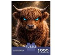 Jigsaw Puzzle for Adults 1000 Pieces Highland Cow with Glowing Blue Eyes Puzzles for Adults Relax Games Pattern Assembly for Is Ideal As A Gift 38x26cm/1000pcs